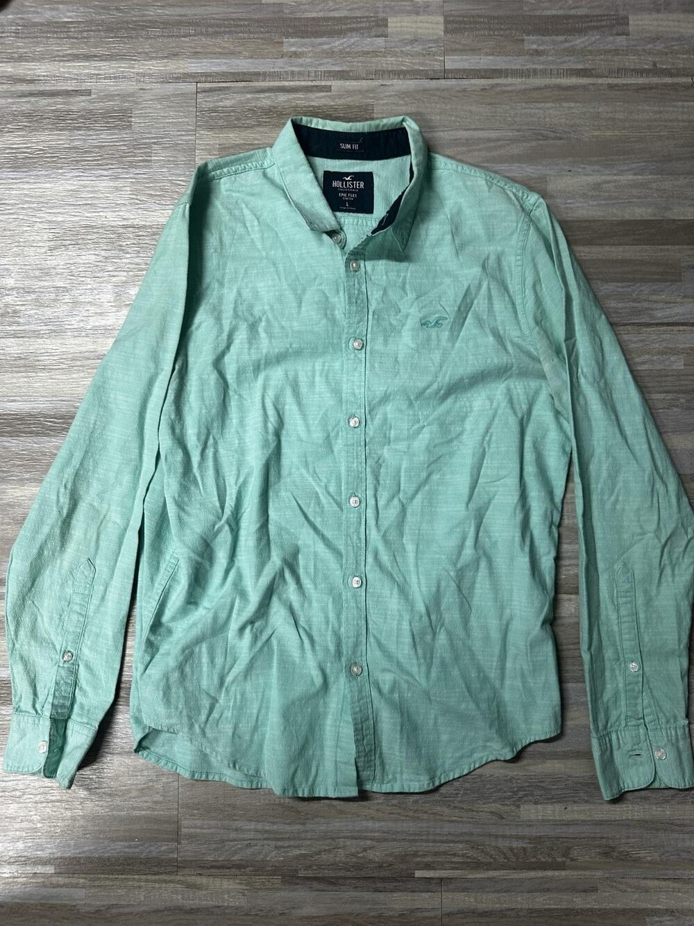Hollister Epic Flex Mens L Green Slim Fit Button Up Shirt
